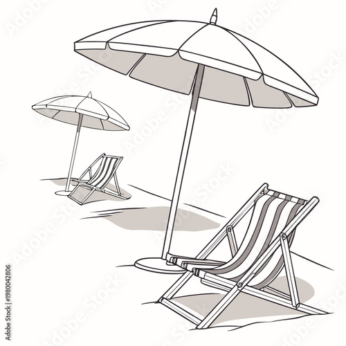 Vector illustration of beach chairs and umbrellas on for summer vacation and relaxation concepts