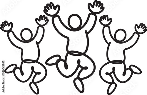 jumping people line art celebration energy figures vector illustration