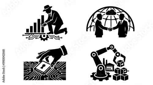 Industrial Automation and Robotics Technology Vector Icon Set