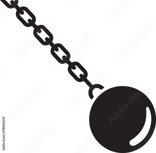 Industrial wrecking ball vector illustration in black and white representing demolition equipment heavy construction machinery and engineering industry tools