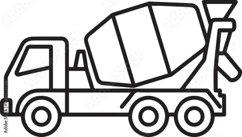 Concrete mixer truck vector illustration in black and white representing cement transportation heavy construction vehicles and industrial infrastructure development