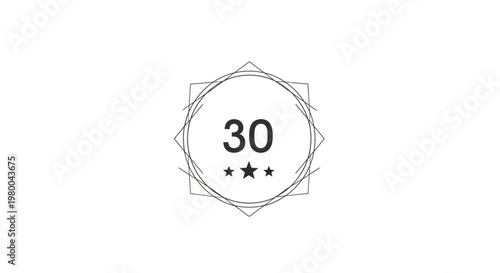 Number 30 with stars in a decorative circular frame.