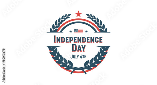 Independence Day July 4th patriotic emblem with stars and stripes.