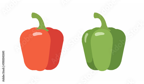 Capsicum vegetable vector set red green pepper flat illustration
