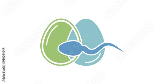 Fertilization Icon: Sperm Approaching Egg for Reproduction, IVF Concept