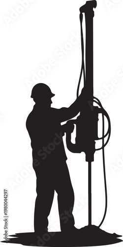 Silhouette of construction worker operating a drilling machine with power equipment construction drilling silhouette