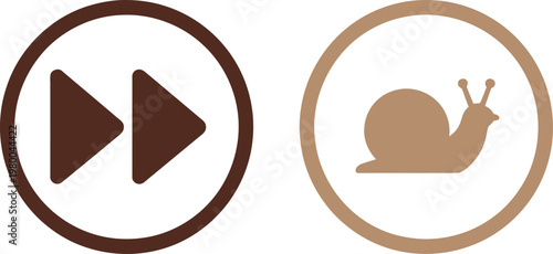 Fast forward and snail icons representing speed contrast and slow pace in modern user interface symbols