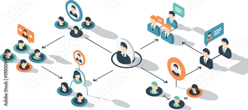 Isometric Projection Social Interaction Infographic Vector