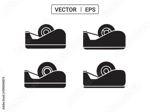 Set of black tape dispenser icons isolated on white background vector illustration office supplies.