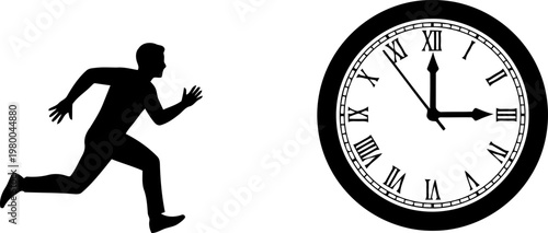 Human, clock silhouette vector  on transparent background.
