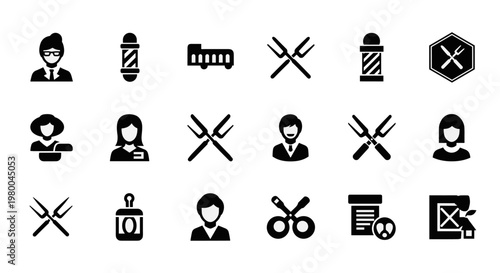 Collection of diverse professional and service icons representing various industries and roles
