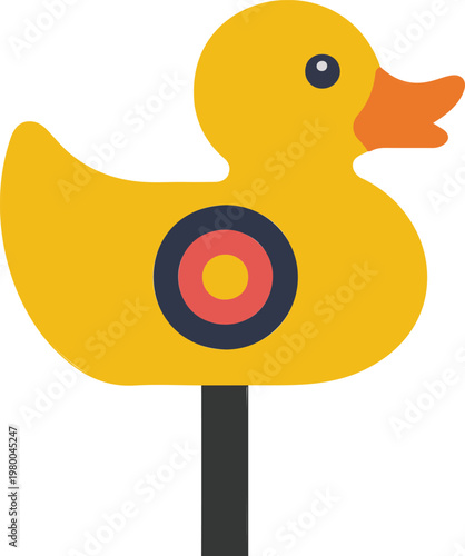 Minimalist yellow rubber duck shooting gallery target vector illustration for carnival games, fairground attractions, and amusement park marketing designs.