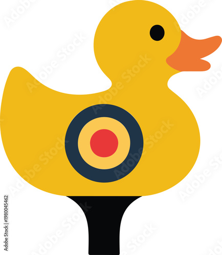 Minimalist yellow rubber duck shooting gallery target vector illustration for carnival games, fairground attractions, and amusement park marketing designs.