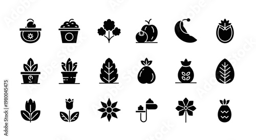 Collection of diverse agricultural and botanical icons in a clean, modern style