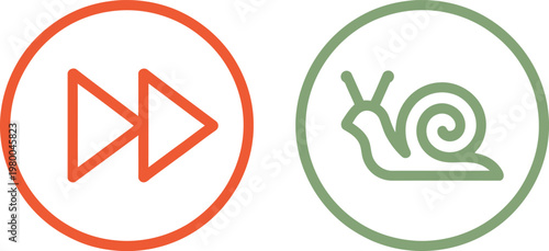 Fast forward and slow motion play buttons represented by orange triangles and a green garden snail