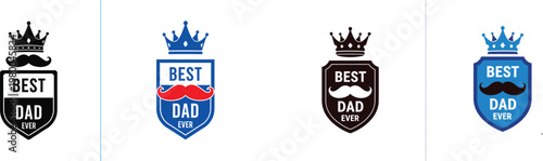 Four illustrated 'best dad' bookmarks with crown mustache and decorative elements