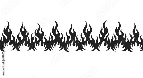 Black Flame Border Silhouette on White Background