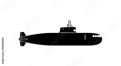 Black Silhouette of a Submarine on White Background