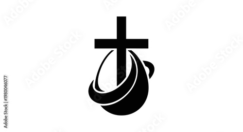 Christian Cross with Water Droplet Symbolizing Baptism and Faith