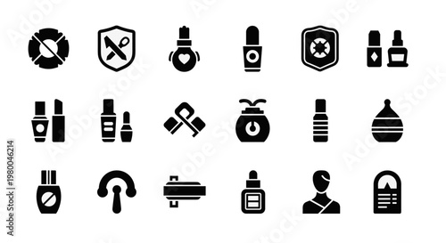 Collection of beauty and cosmetic product icons for design and branding