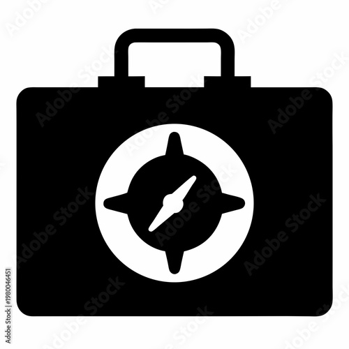 Briefcase With Compass Shows Business Direction and Way Forward Icon Vector