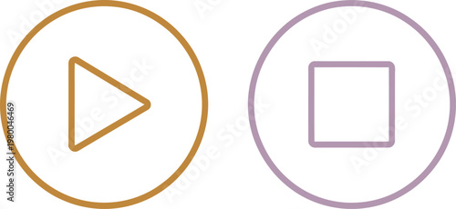 Two linear playback control icons featuring a golden play button and a lavender stop button