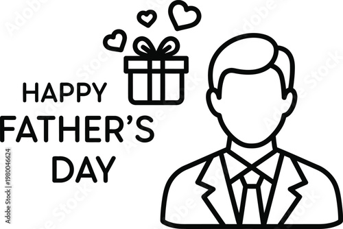 Happy father's day illustration a line art depiction of a man with a gift and hearts