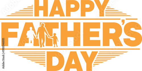 Festive 'happy father's day' graphic with orange and white text and winged design