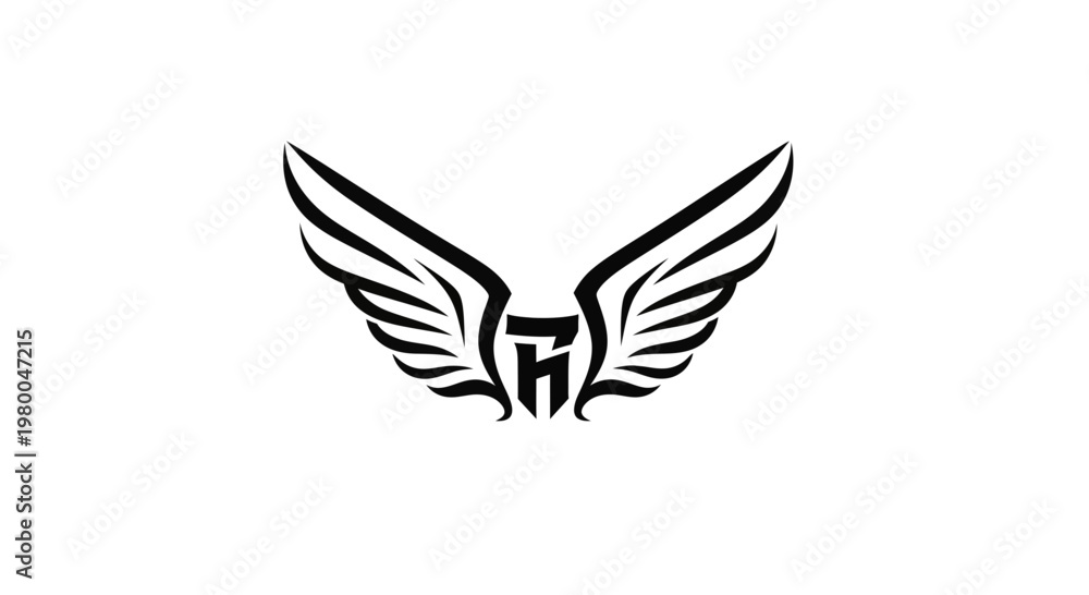 Fototapeta premium Elegant winged emblem representing freedom and strength in a minimalist design.