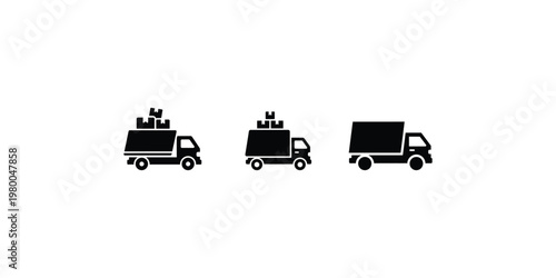 Three black silhouette trucks a minimalist transportation icon set