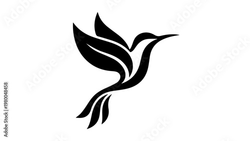 Black silhouette of a hummingbird with leaf wings hummingbird silhouette stylized wildlife minimalist graceful illustration