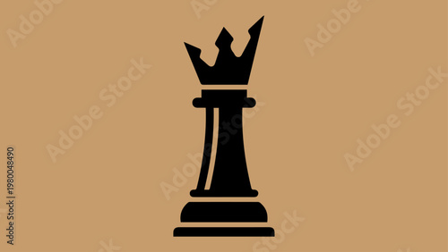 Black chess rook silhouette on a muted brown background with board game piece strategy game icon mental game