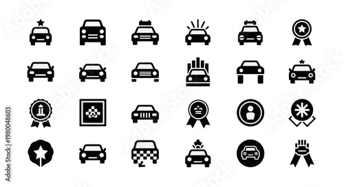 Collection of black car and award icons representing transportation and recognition
