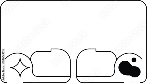 Minimalist sofa outline showcasing two comfortable cushions with a decorative sparkle and soft circular shape icon