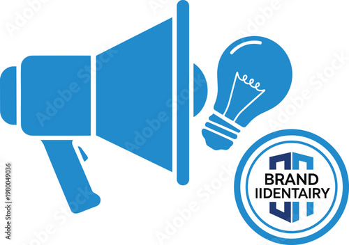 Brand identity idea and advertising strategy concept megaphone with lightbulb and logo.
