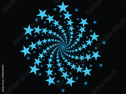 Blue stars radial explosion on black background