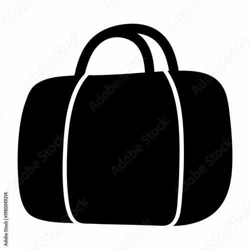 Silhouette image of a black duffel bag on a white background