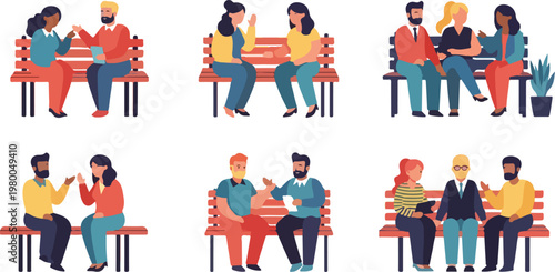 People Relaxing and Chatting in Lifestyle Illustration
