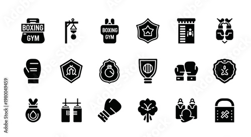 Collection of boxing and fitness icons representing training and competition