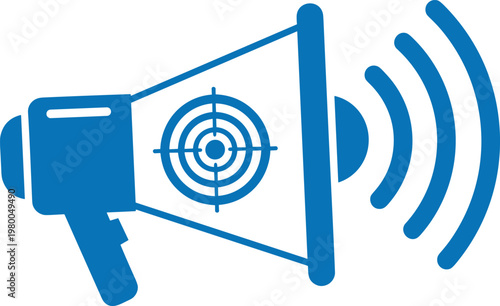 Marketing megaphone icon with target symbol for advertisement broadcast and audience communication.