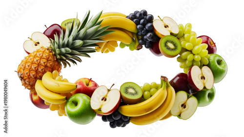 Fresh fruit wreath isolated on transparent background