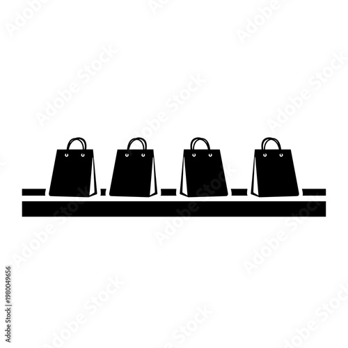 Conveyor line with shopping bags retail logistics icon black and white