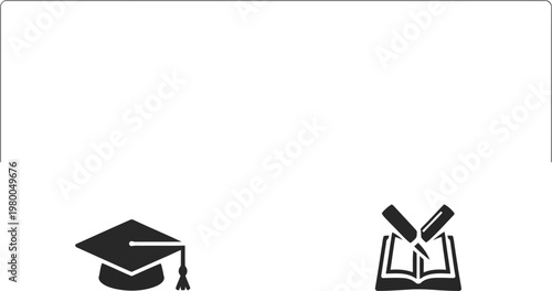 Graduation cap and an open book icon representing academic success and knowledge for students and scholars