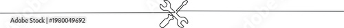 Continuous one-line drawing of a crossed spanner and screwdriver. Minimalist symbol for Labour Day, maintenance, repair, and industrial work icon.