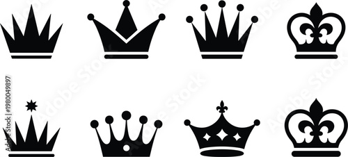 Crown silhouettes collection featuring royal symbols and decorative monarch icon designs