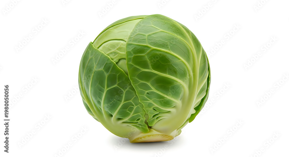 Fototapeta premium A fresh green cabbage on a white background for healthy eating and nutrition