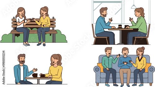People Sitting and Chatting in Social Lifestyle Scenes