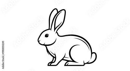 Simple Line Art Drawing of a Rabbit on a White Background.