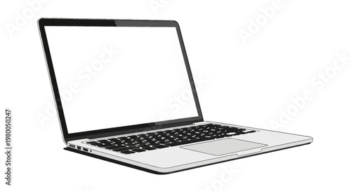 Sleek silver laptop computer with blank screen ready for use.