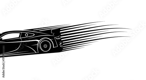 Dynamic Black and White Sports Car with Speed Lines.